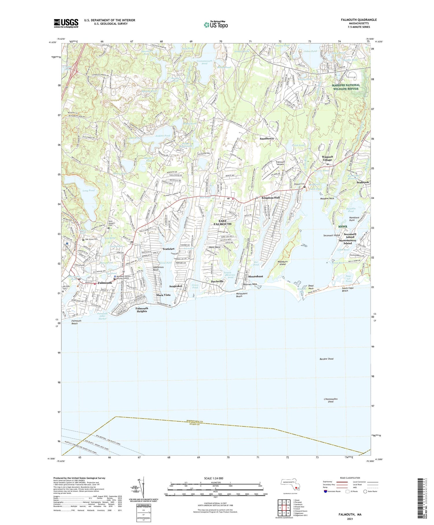 Falmouth Massachusetts US Topo Map Image