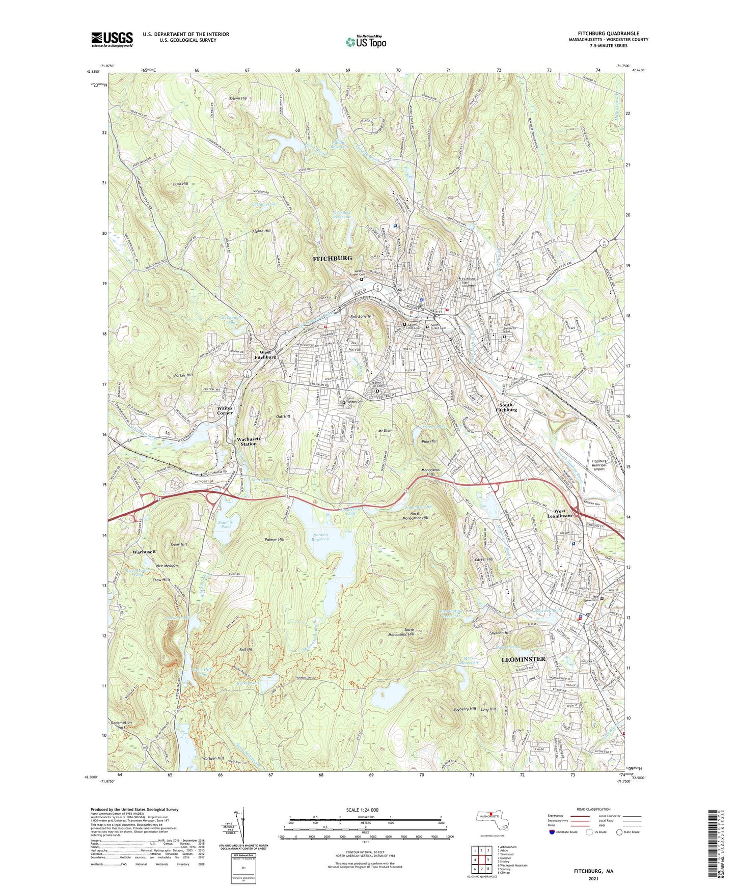 Fitchburg Massachusetts US Topo Map Image