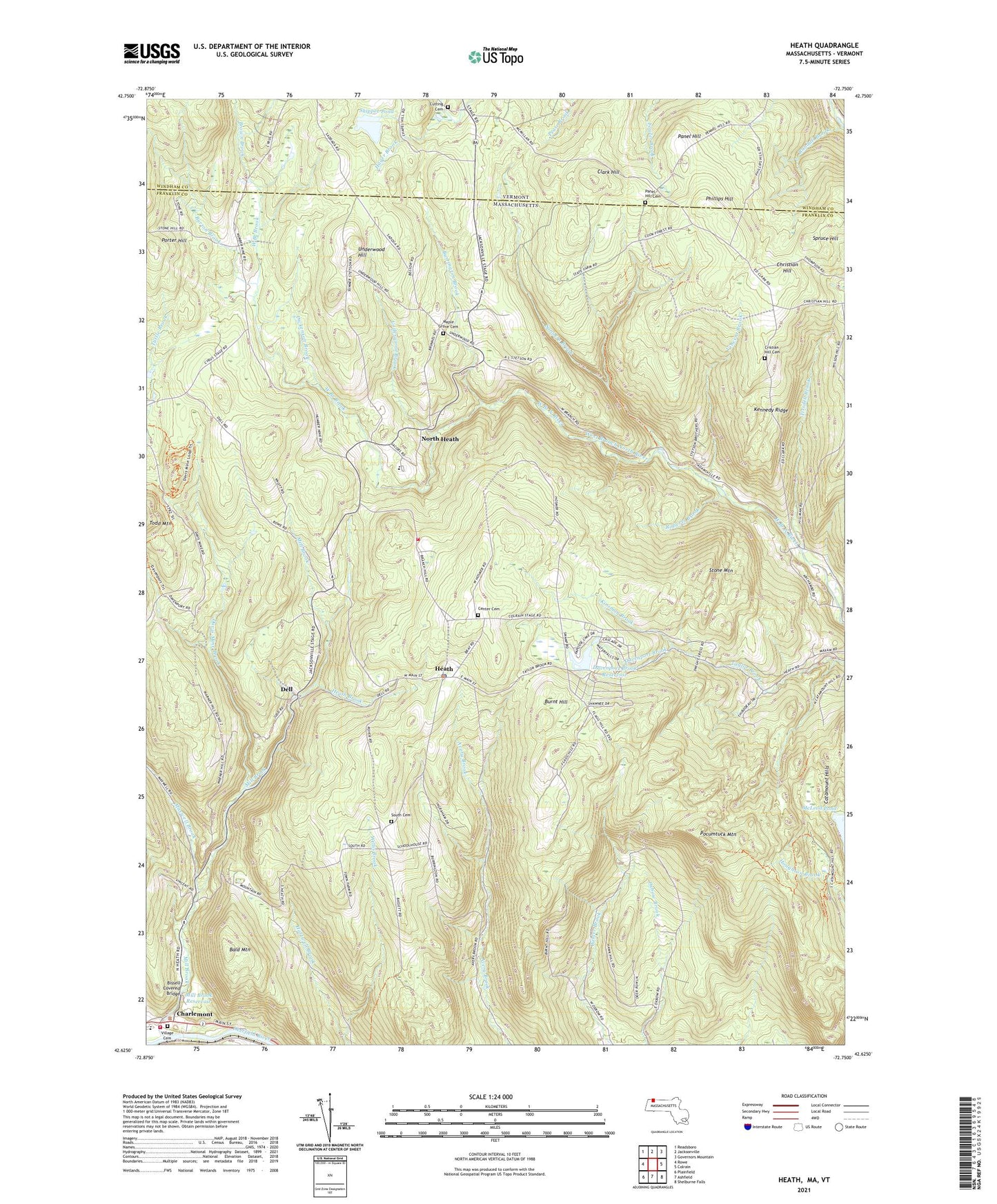 Heath Massachusetts US Topo Map Image