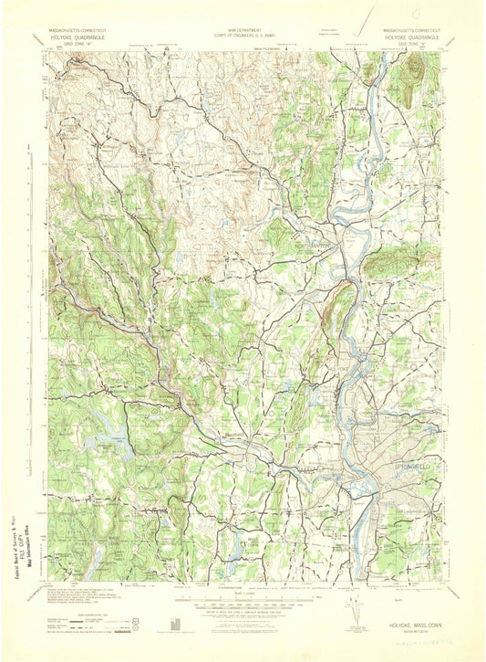 Historic 1943 Holyoke Massachusetts 30'x30' Topo Map Image