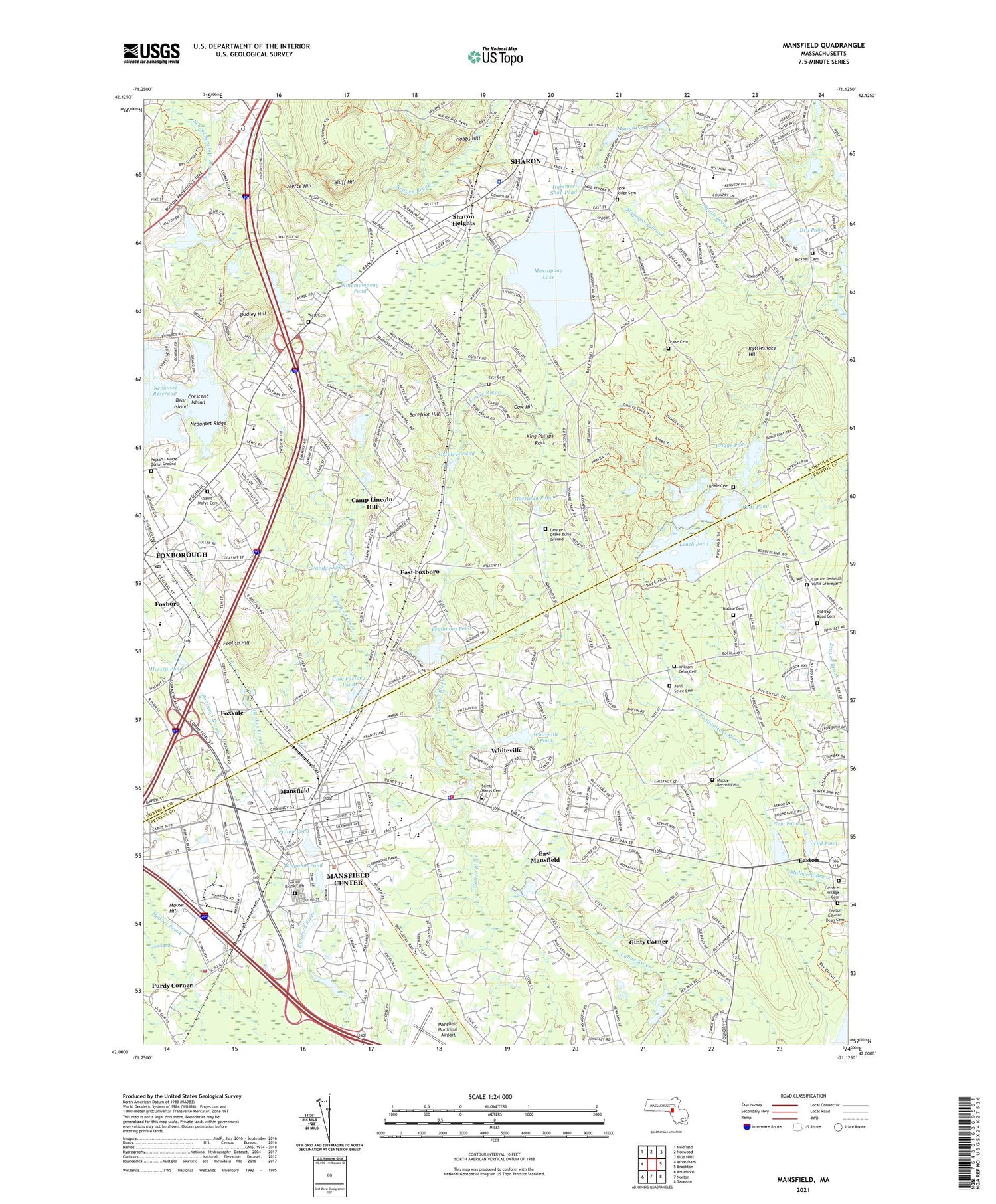 Mansfield Massachusetts US Topo Map Image
