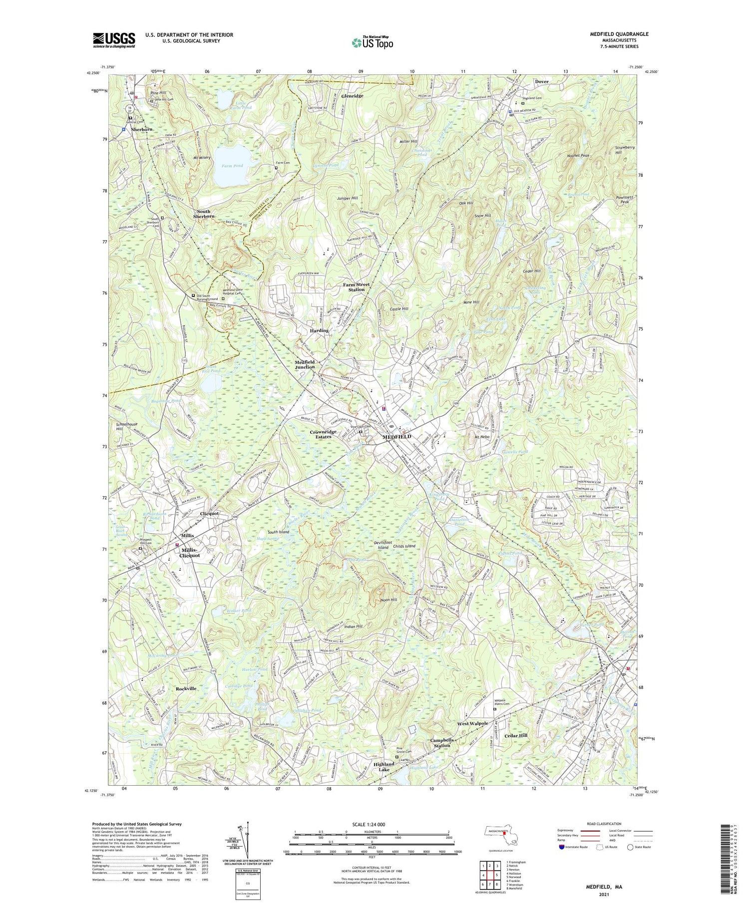 Medfield Massachusetts US Topo Map Image