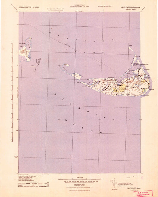 Historic 1942 Nantucket Massachusetts 30'x30' Topo Map Image