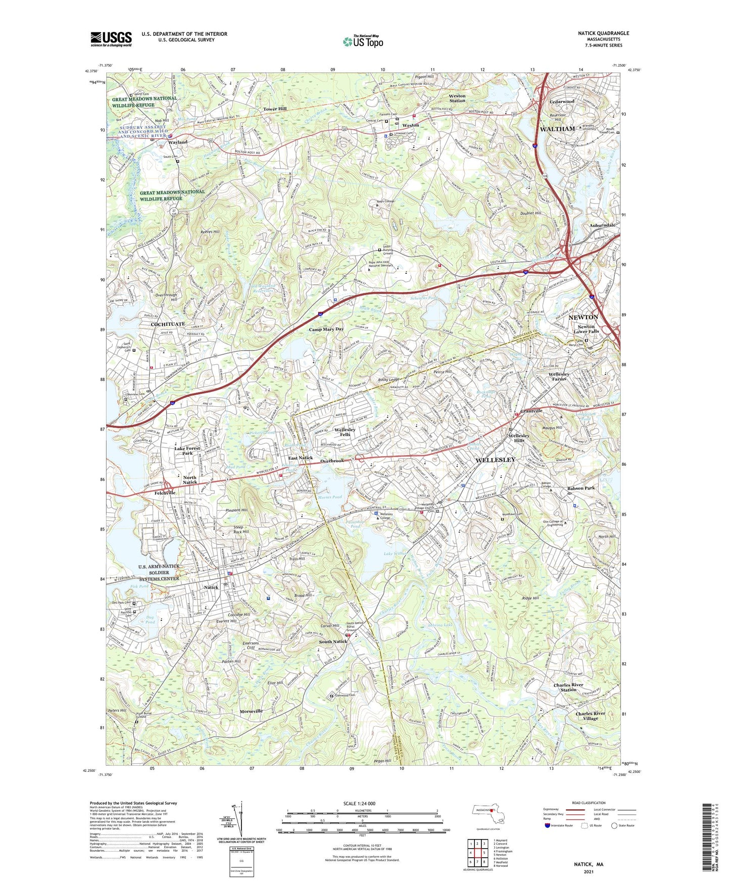 Natick Massachusetts US Topo Map Image