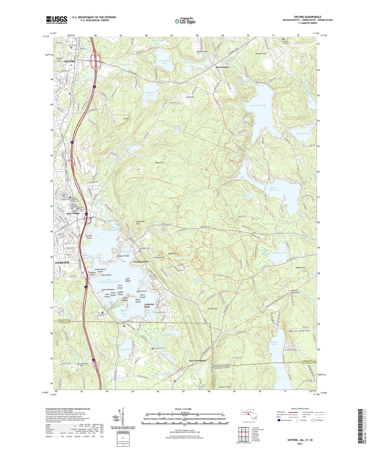 Oxford Massachusetts US Topo Map Image