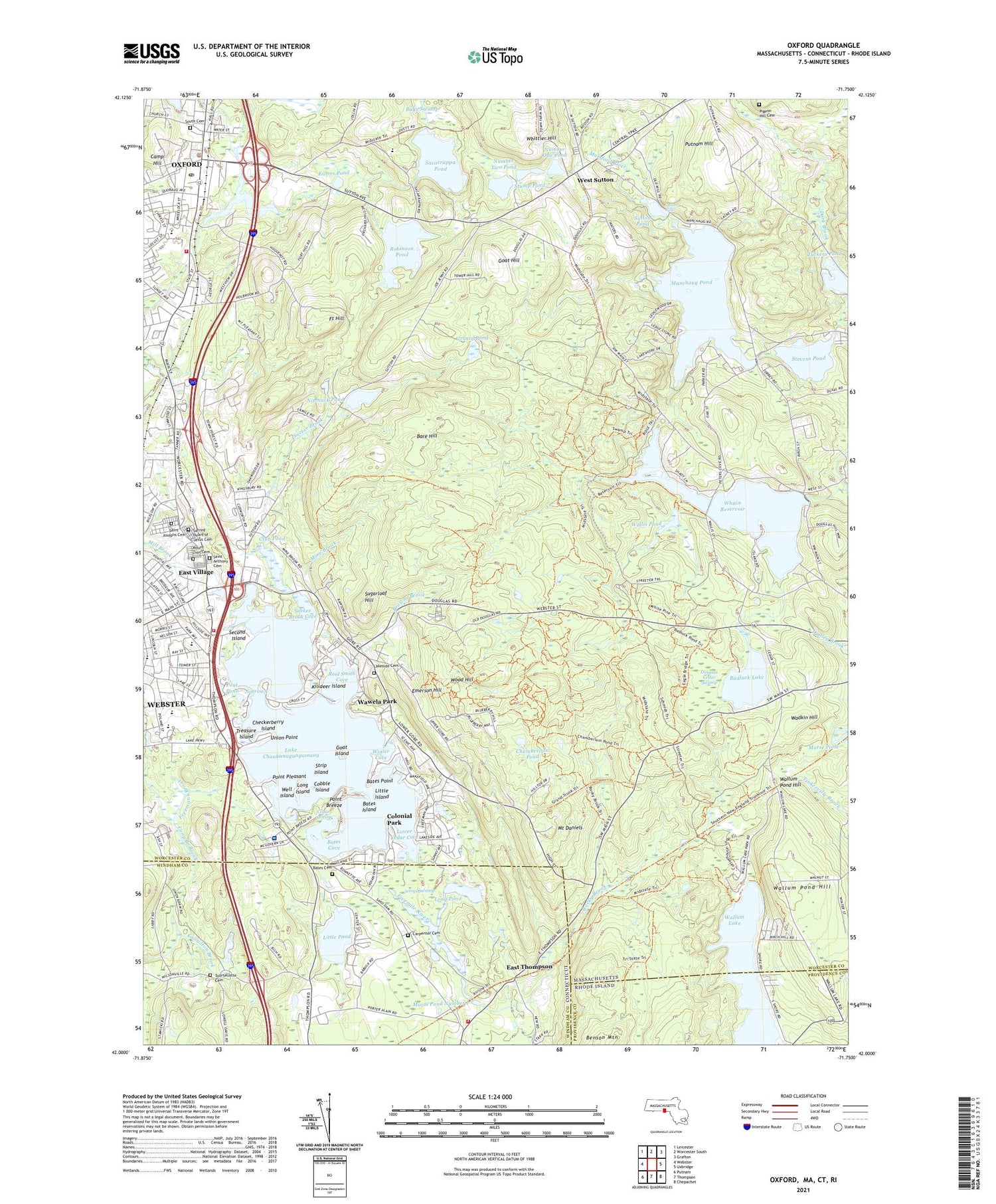 Oxford Massachusetts US Topo Map Image