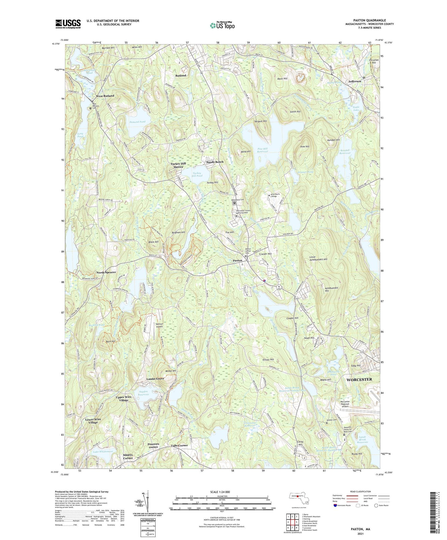 Paxton Massachusetts US Topo Map Image