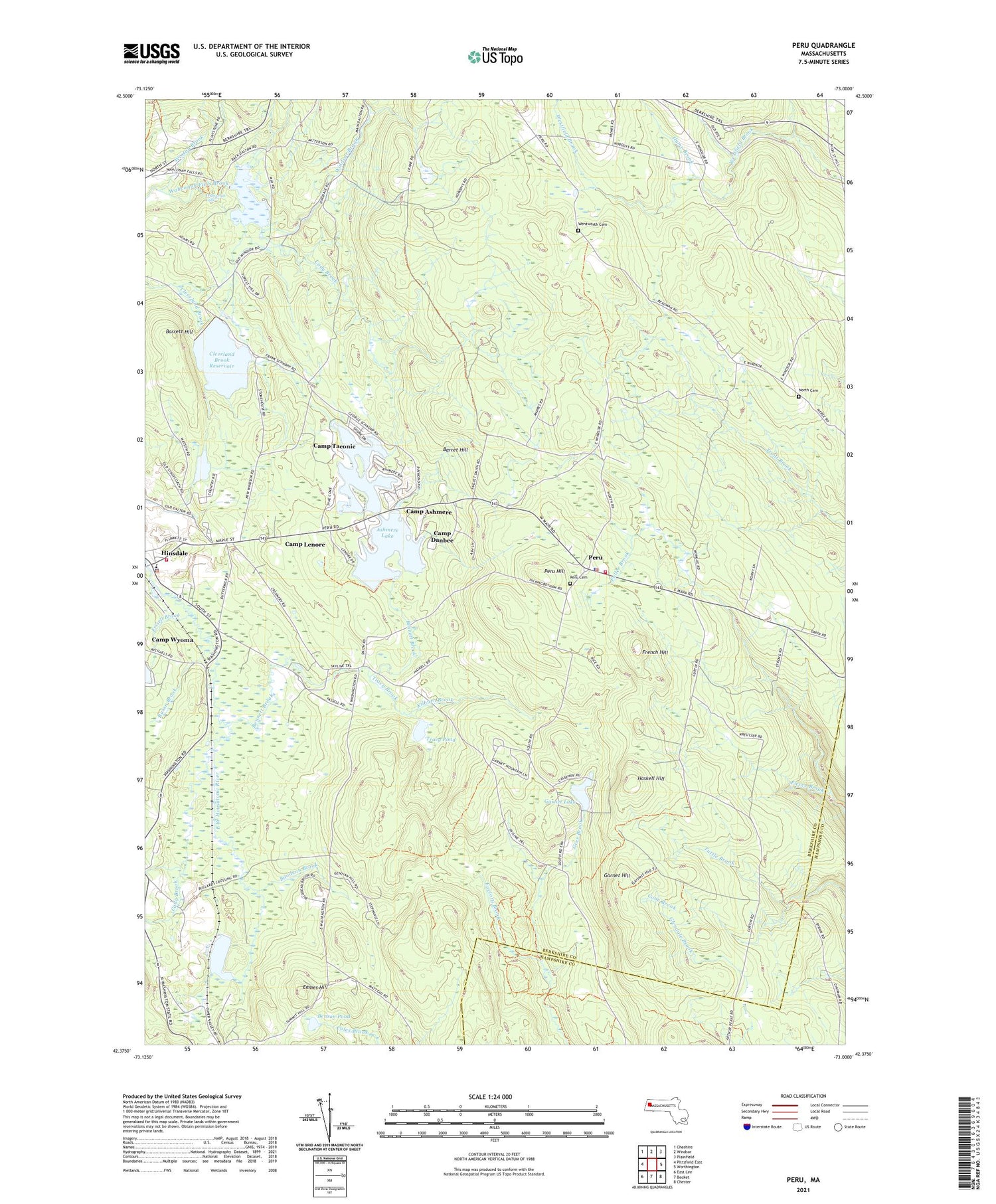 Peru Massachusetts US Topo Map Image