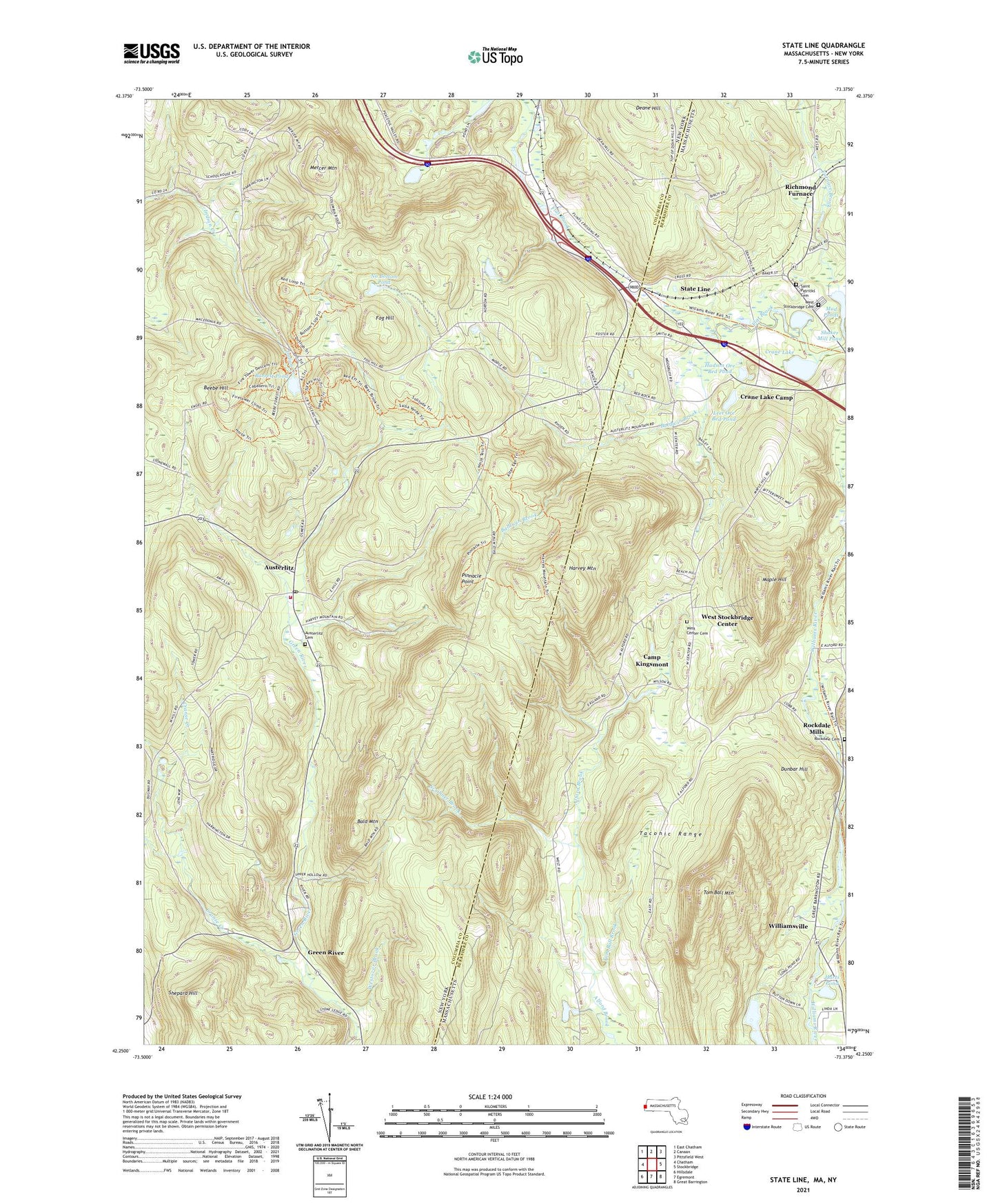 State Line Massachusetts US Topo Map Image