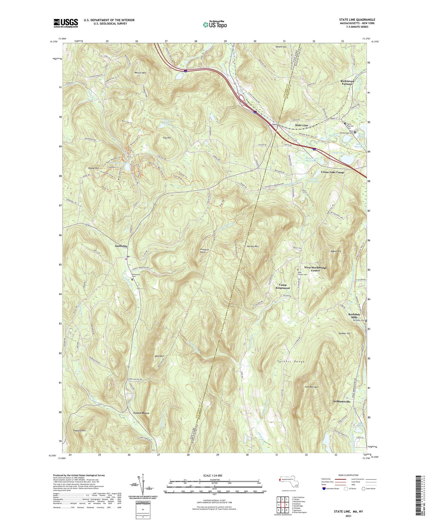 State Line Massachusetts US Topo Map Image