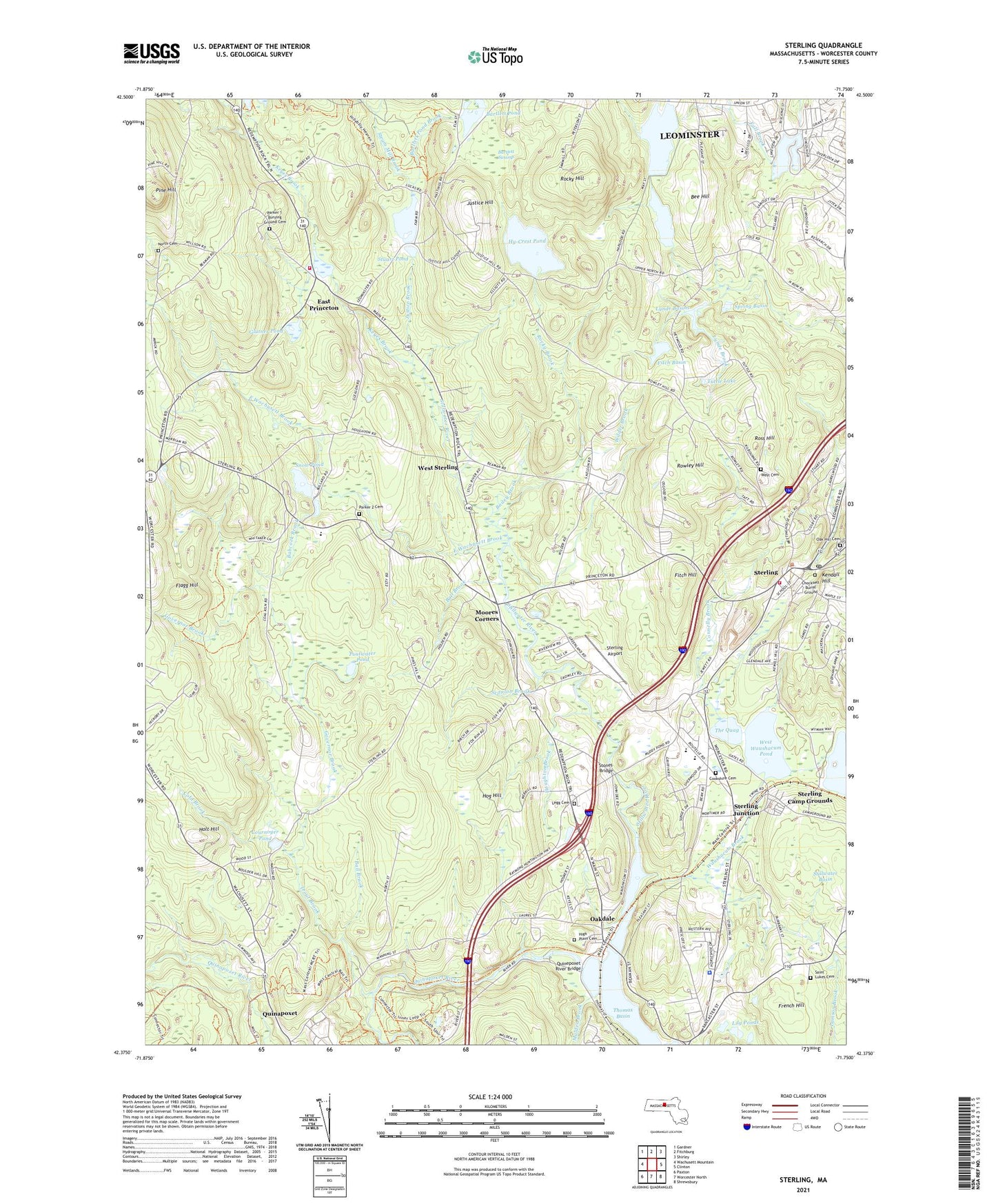 Sterling Massachusetts US Topo Map Image