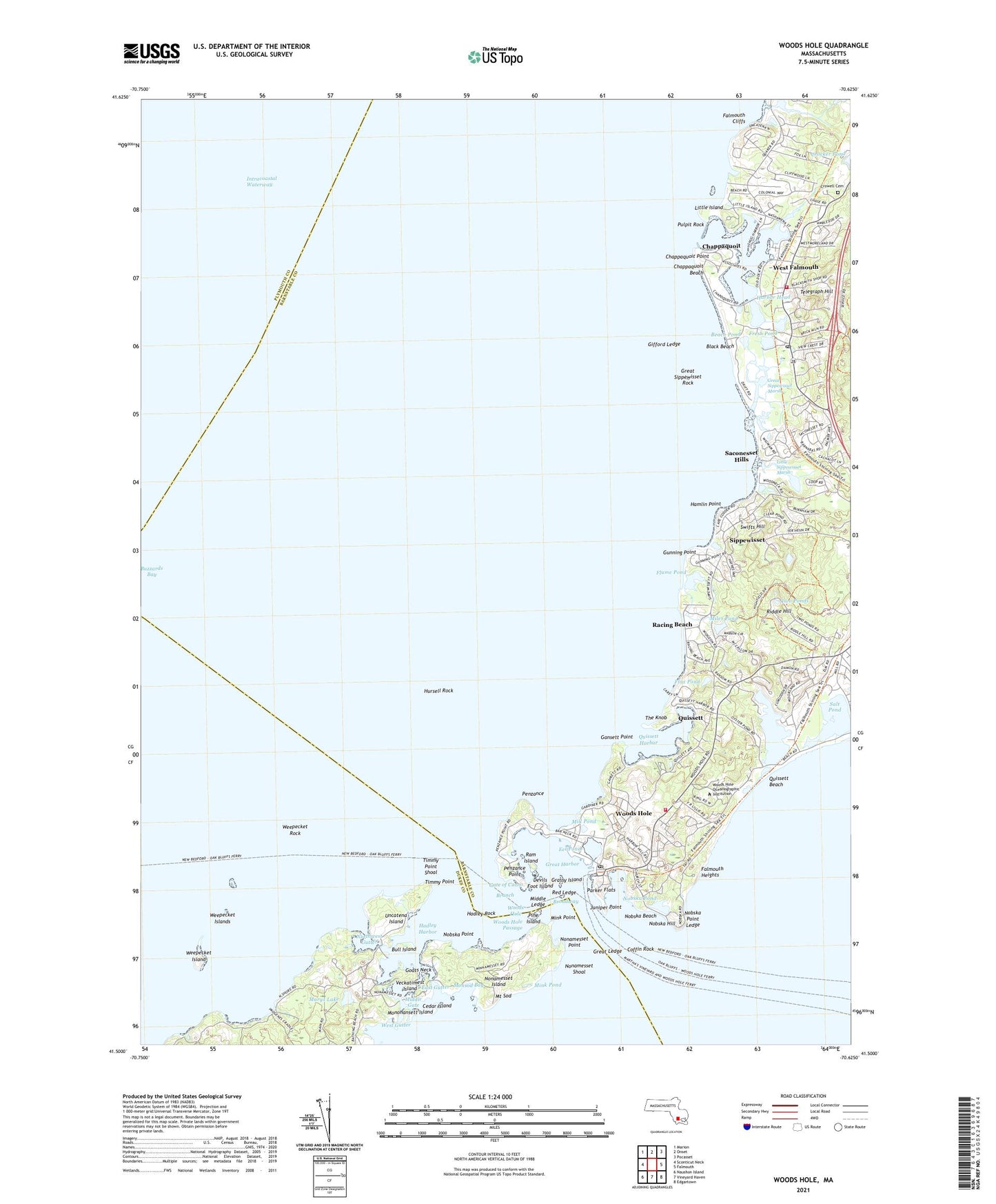 Woods Hole Massachusetts US Topo Map Image