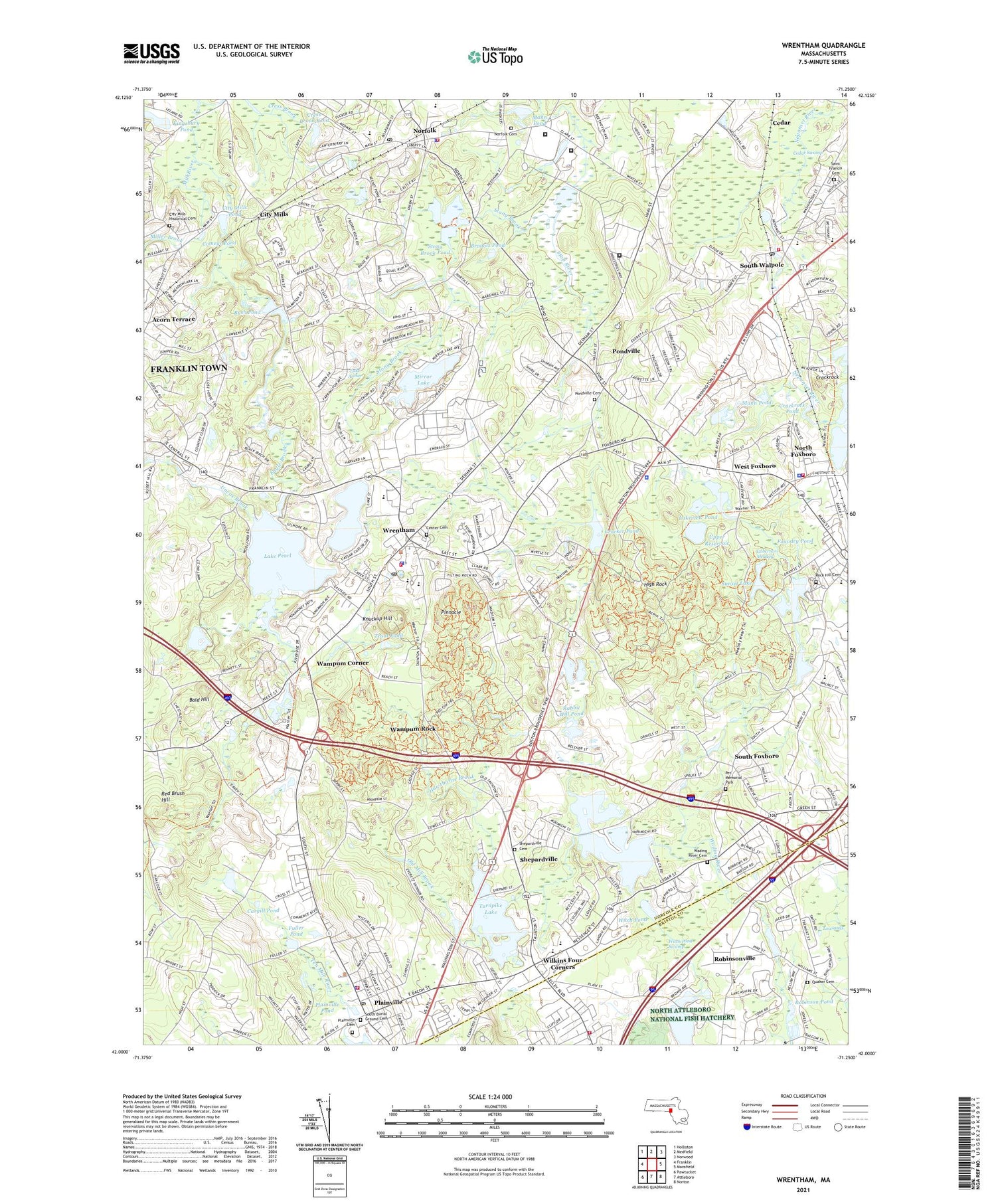 Wrentham Massachusetts US Topo Map Image