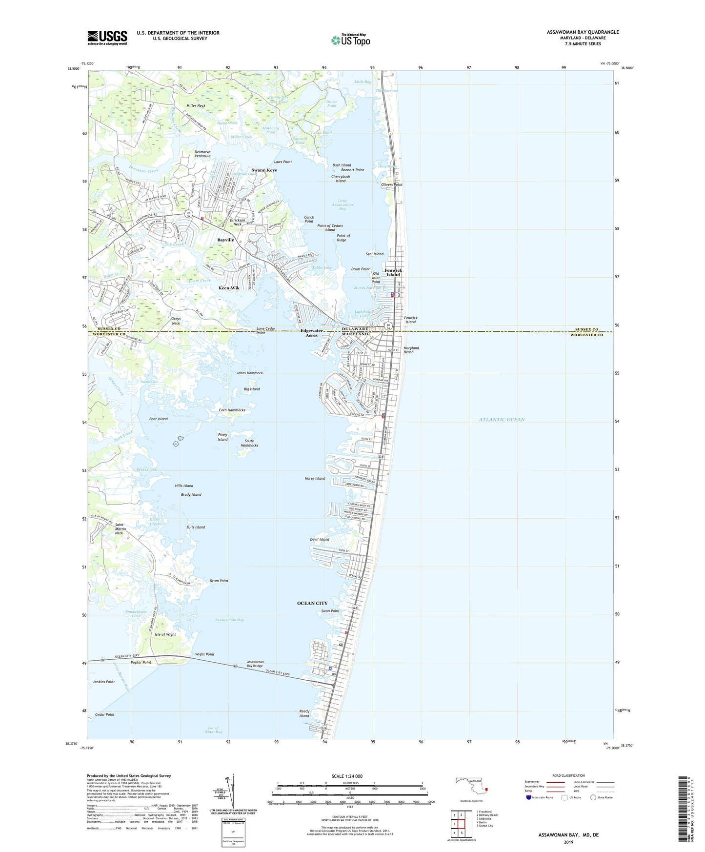 Assawoman Bay Maryland US Topo Map Image