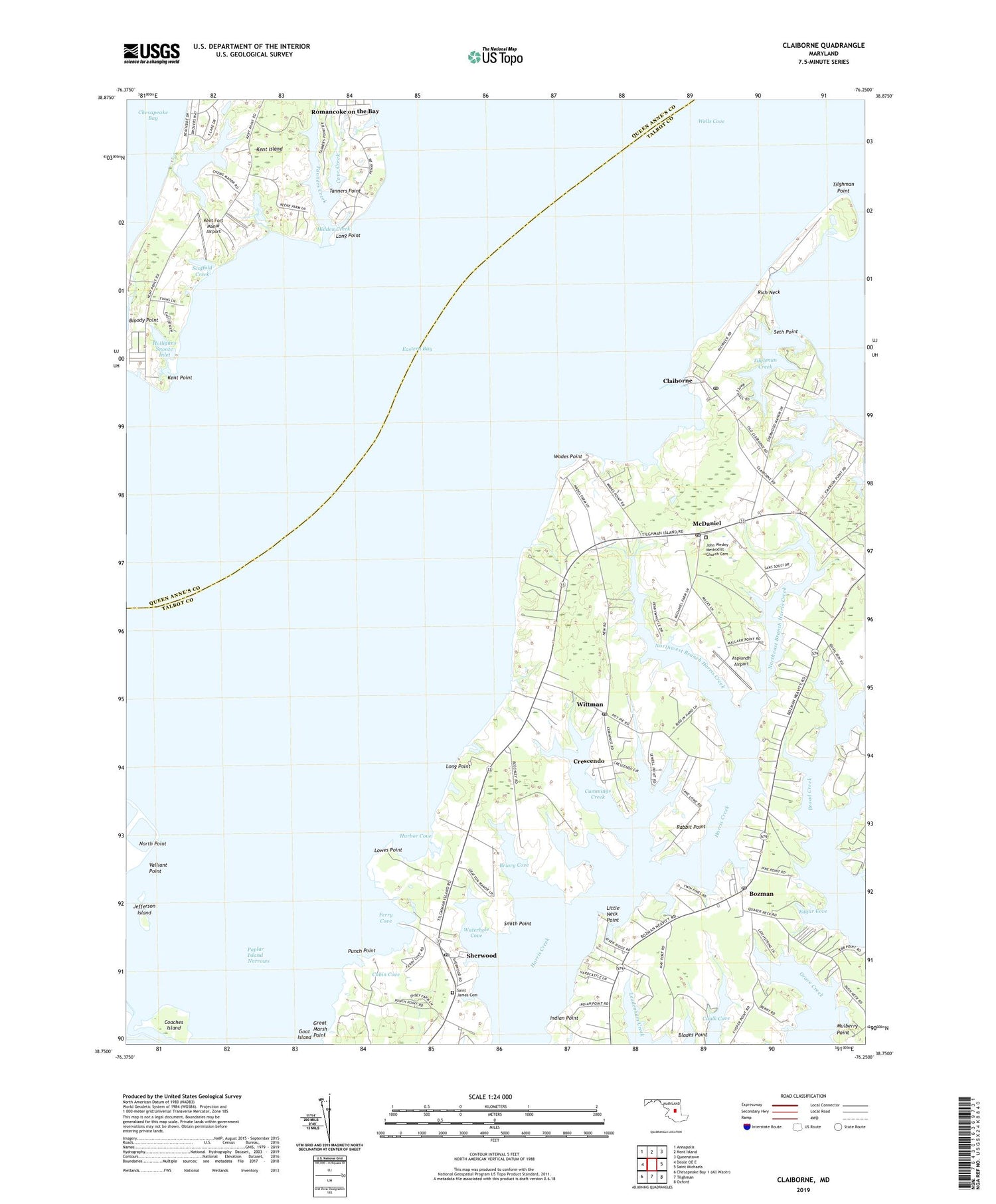 Claiborne Maryland US Topo Map Image