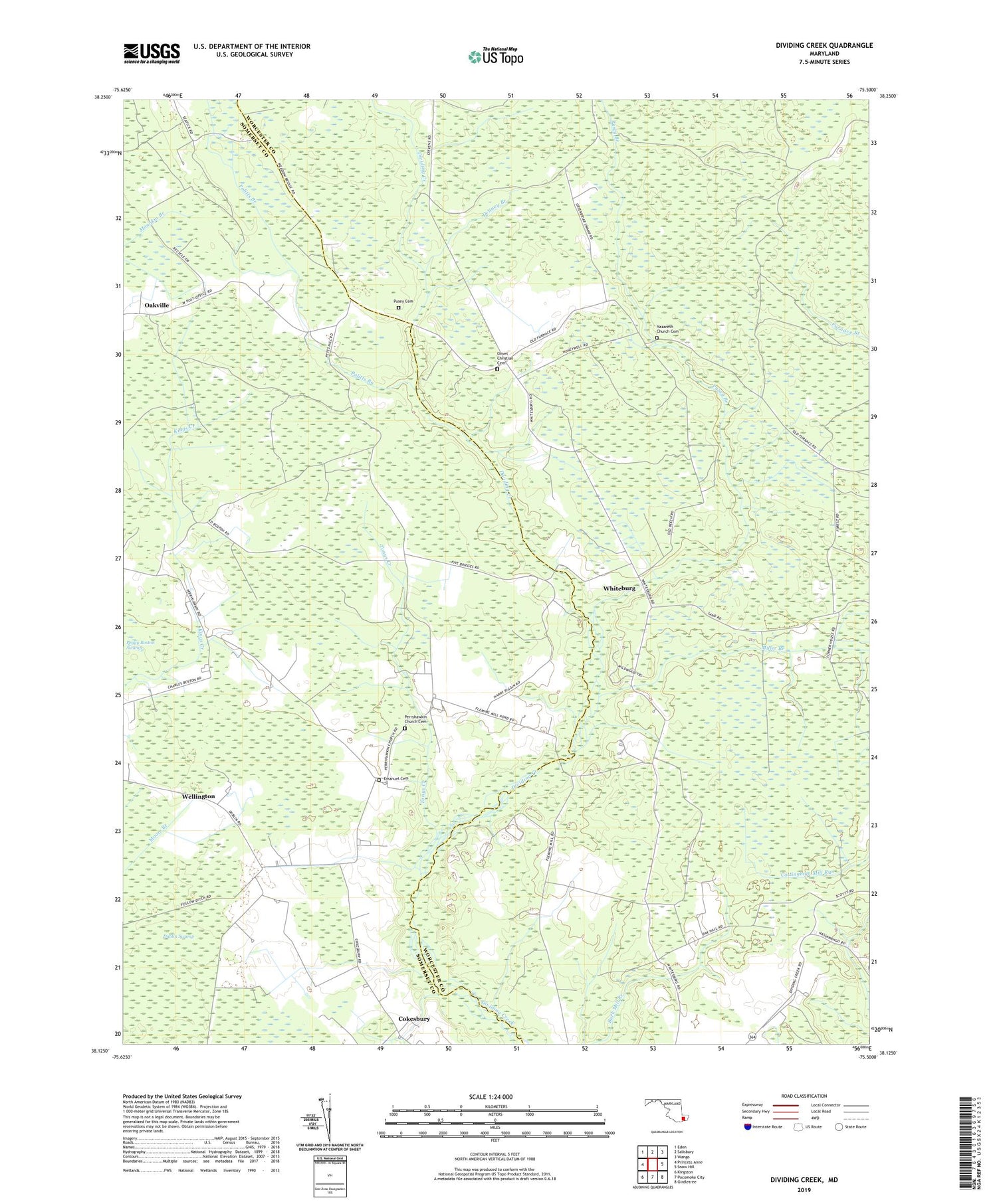 Dividing Creek Maryland US Topo Map Image