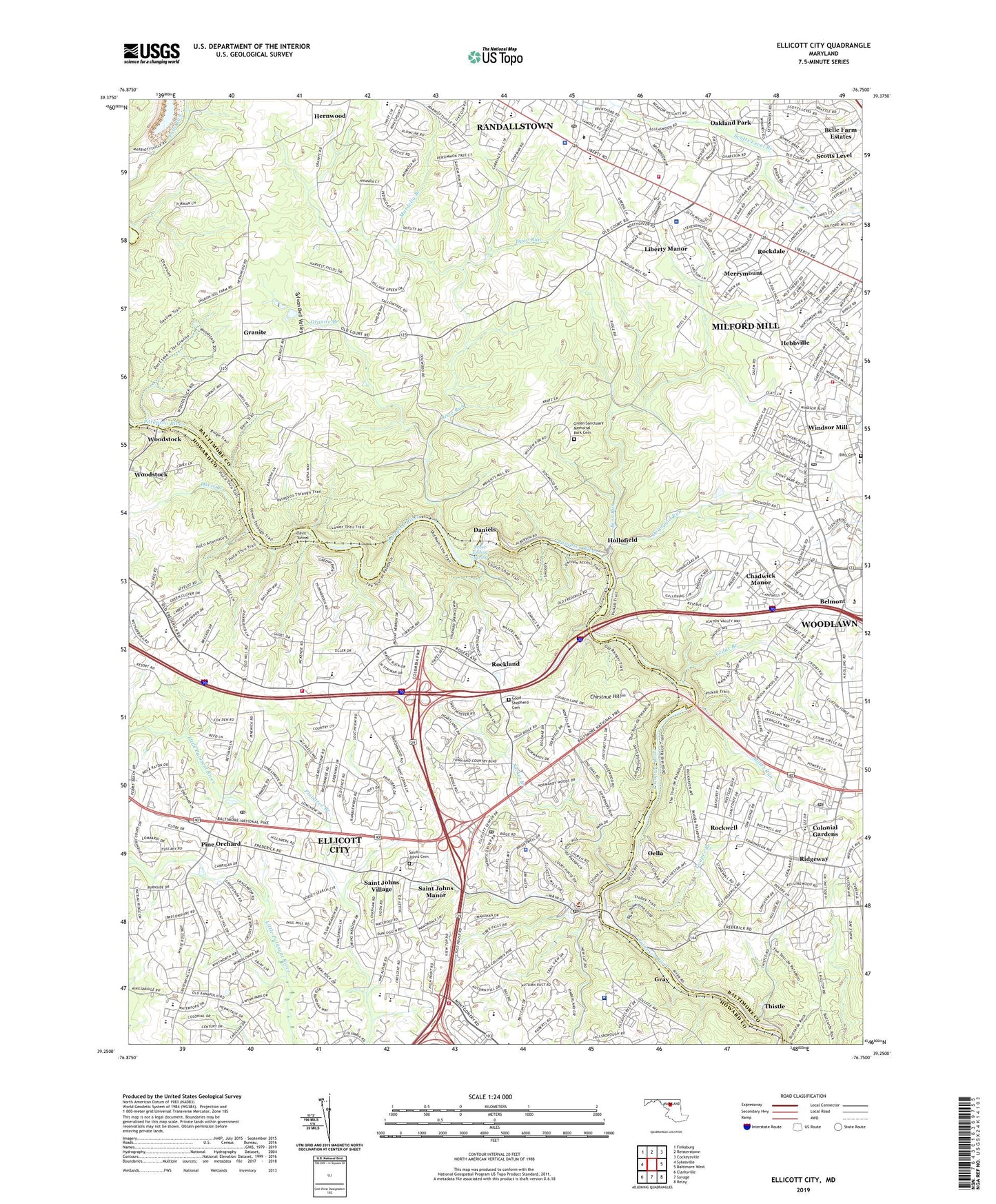 Ellicott City Maryland US Topo Map Image