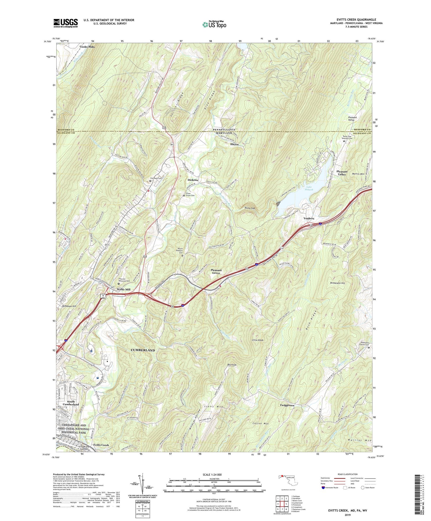 Evitts Creek Maryland US Topo Map Image