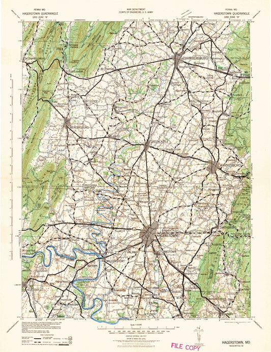 Historic 1942 Hagerstown Maryland 30'x30' Topo Map Image