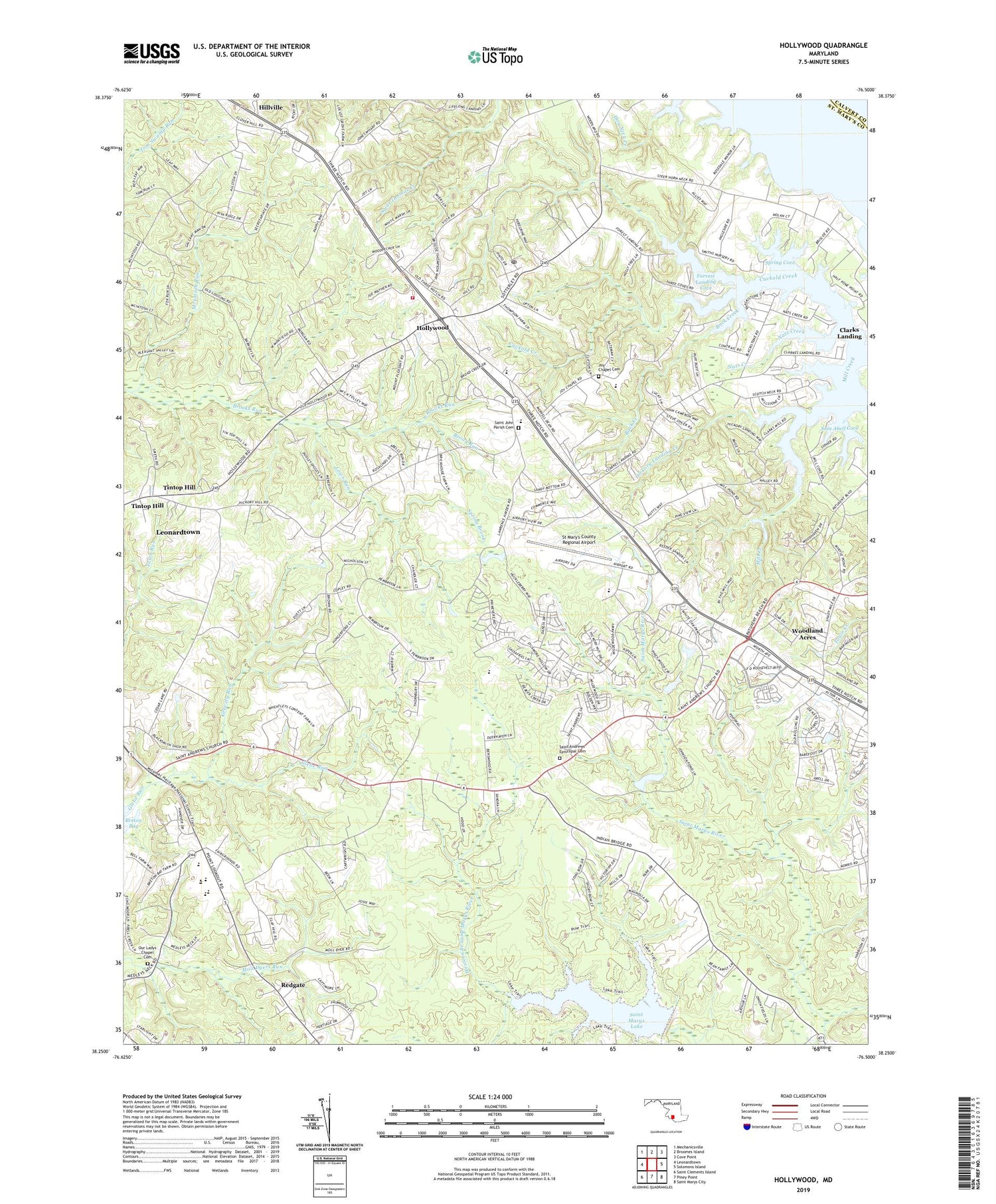 Hollywood Maryland US Topo Map Image
