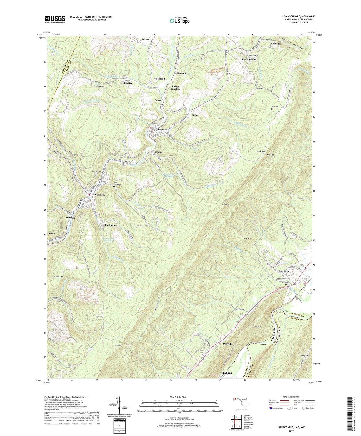 Lonaconing Maryland US Topo Map Image