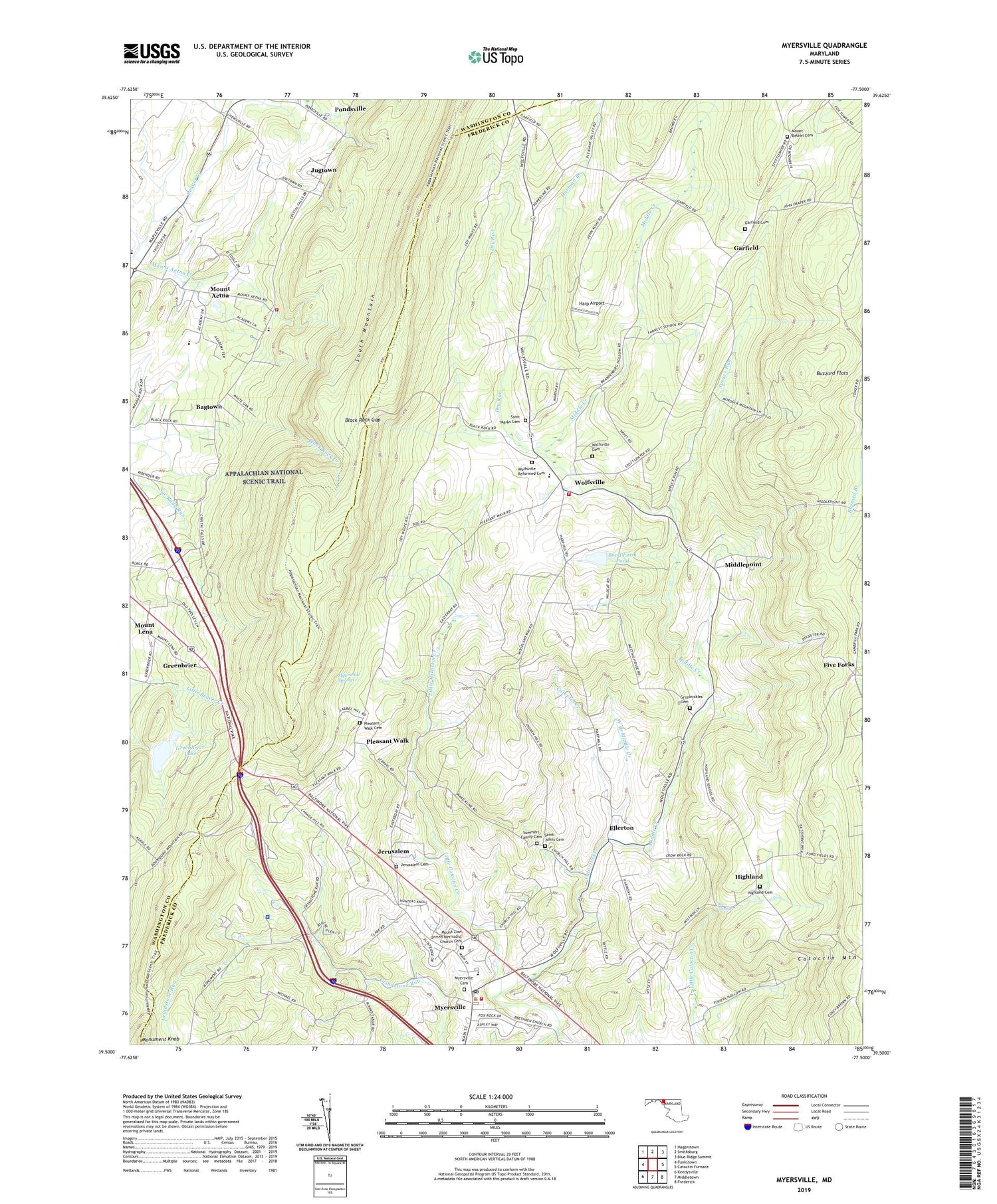 Myersville Maryland US Topo Map Image