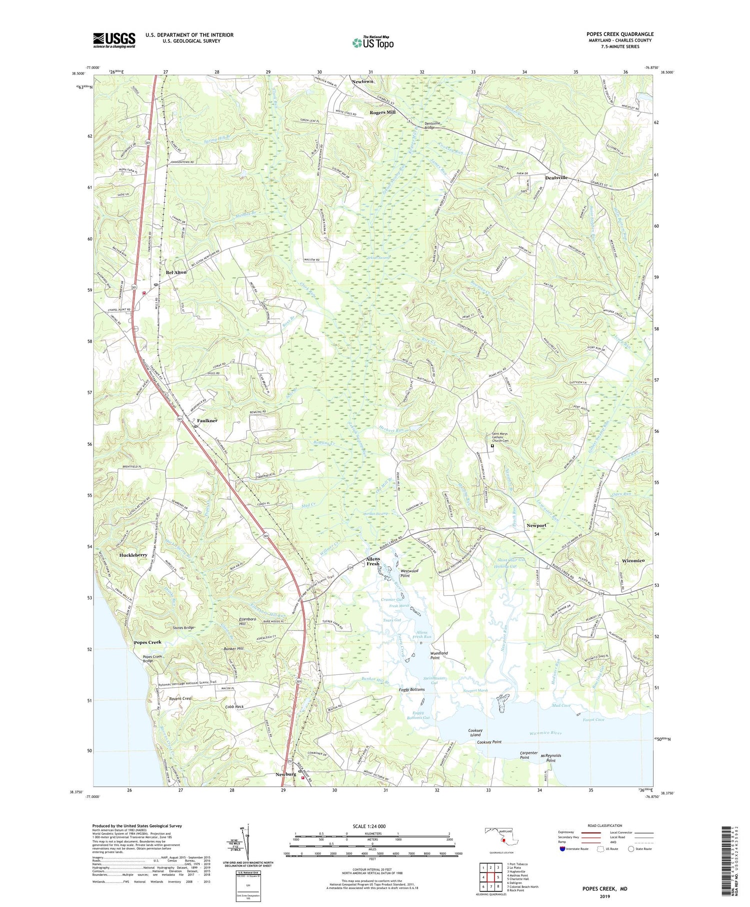 Popes Creek Maryland US Topo Map Image
