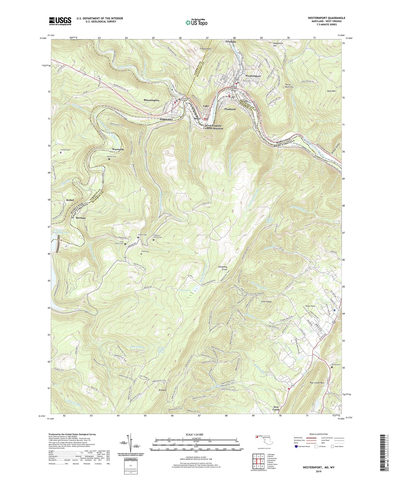 Westernport Maryland US Topo Map Image