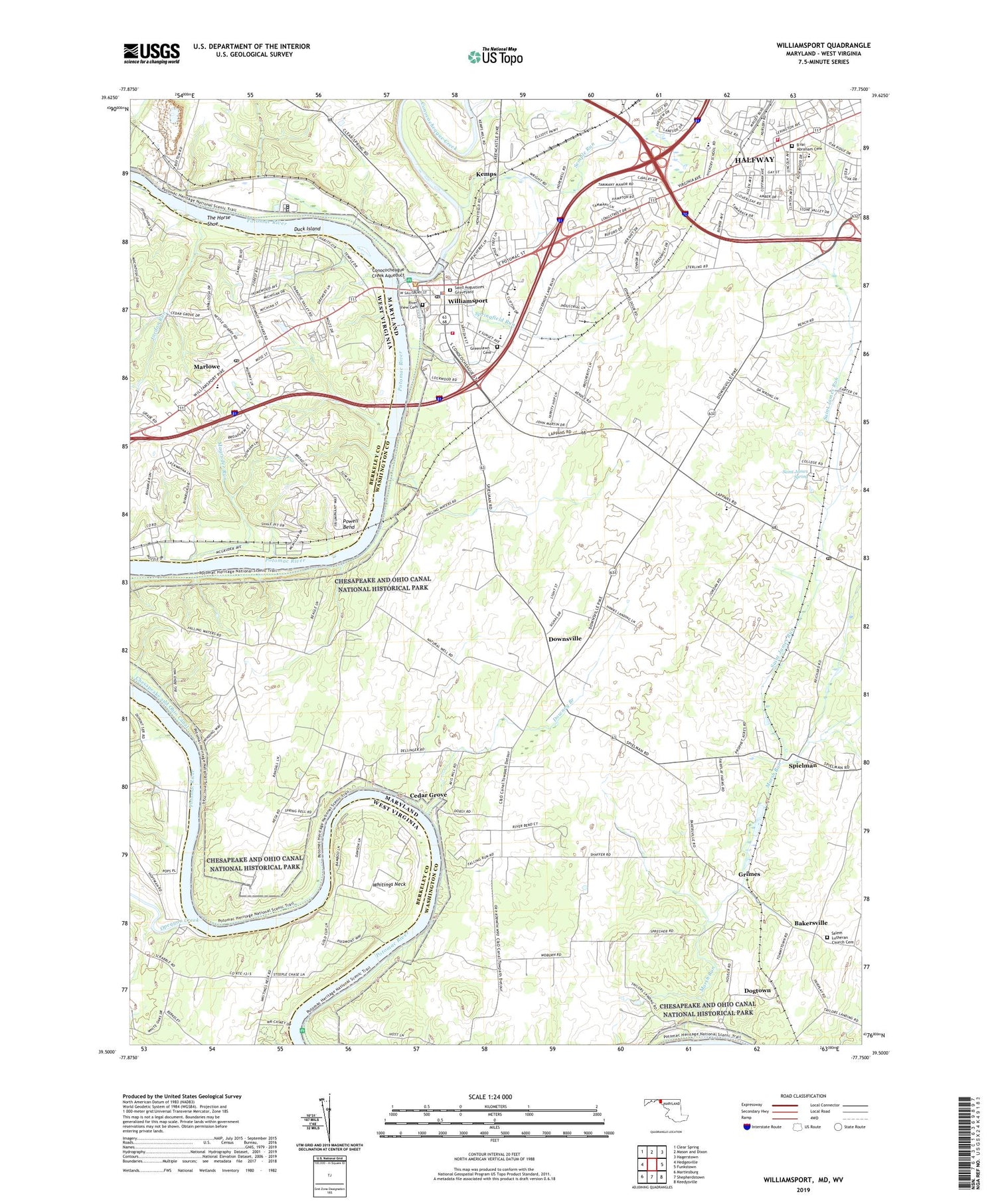 Williamsport Maryland US Topo Map Image