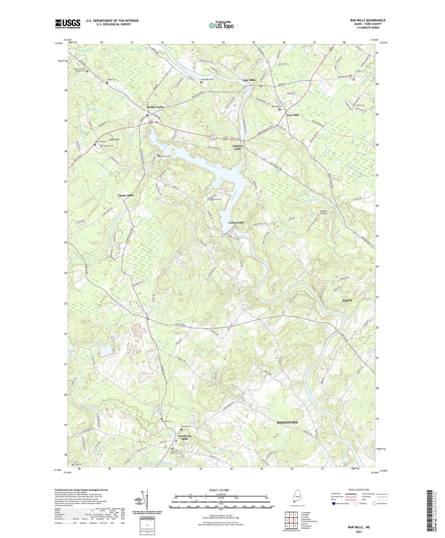 Bar Mills Maine US Topo Map Image