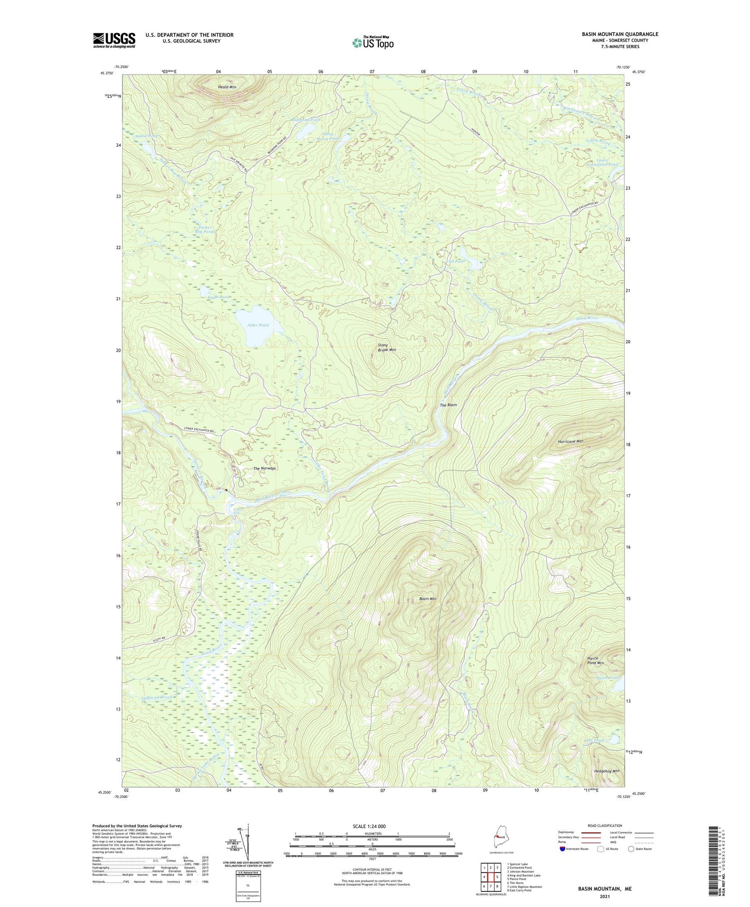 Basin Mountain Maine US Topo Map Image