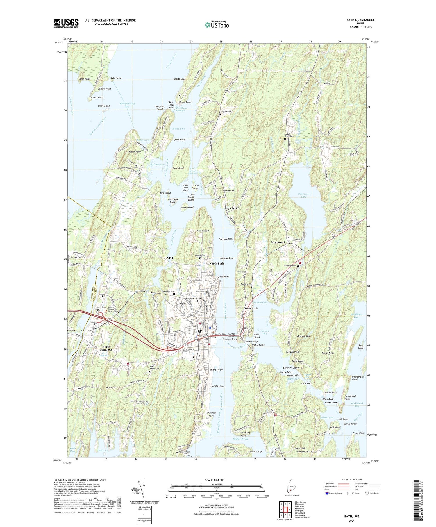 Bath Maine US Topo Map Image