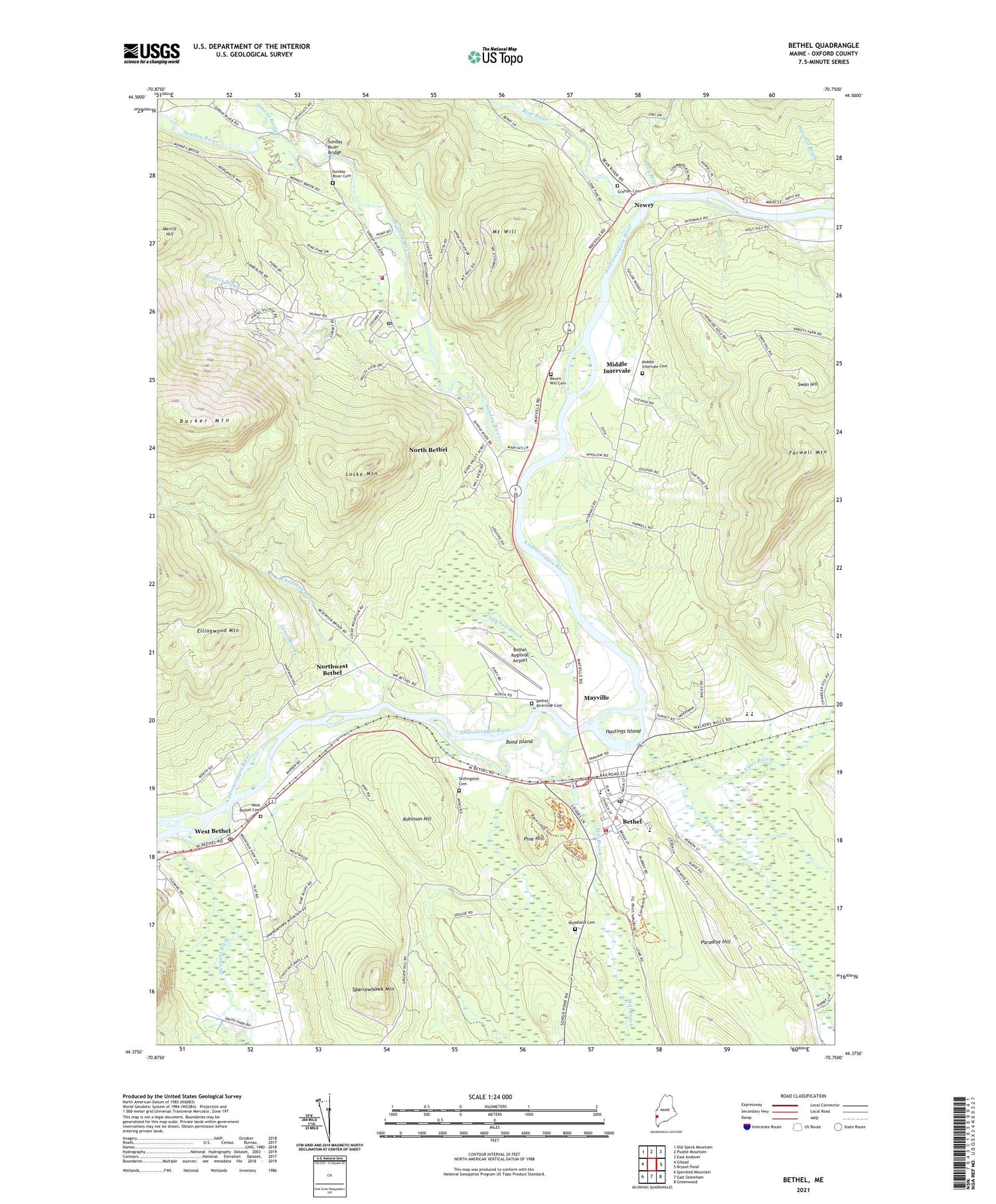 Bethel Maine US Topo Map Image