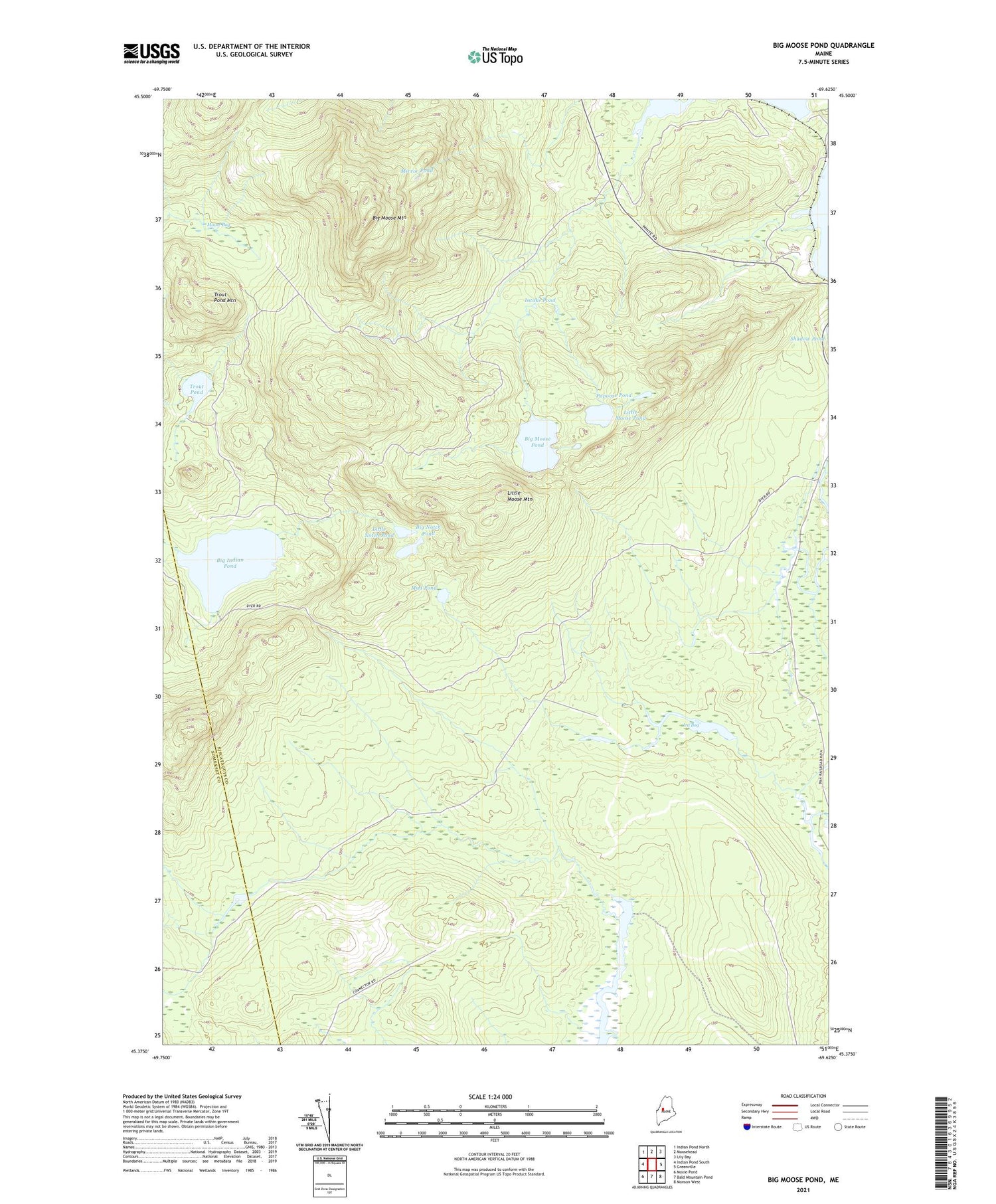 Big Moose Pond Maine US Topo Map Image