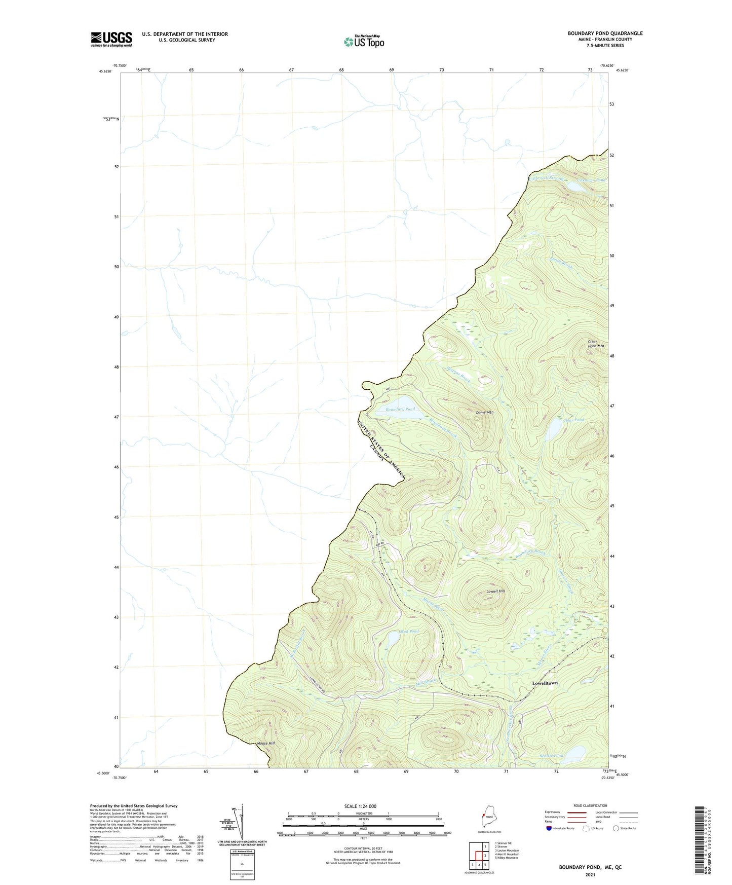 Boundary Pond Maine US Topo Map Image