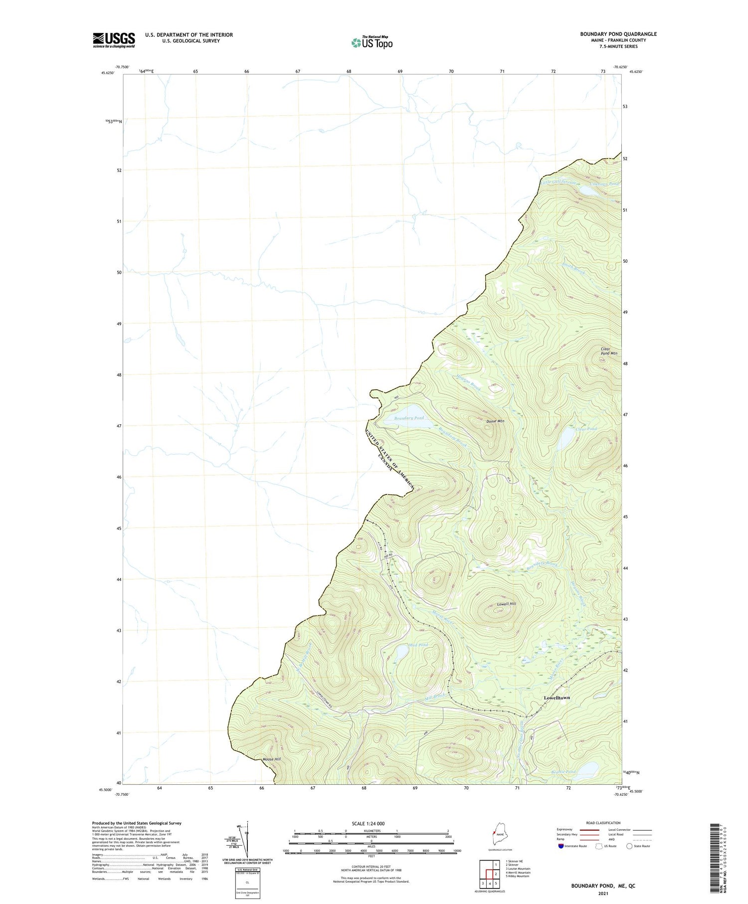Boundary Pond Maine US Topo Map Image
