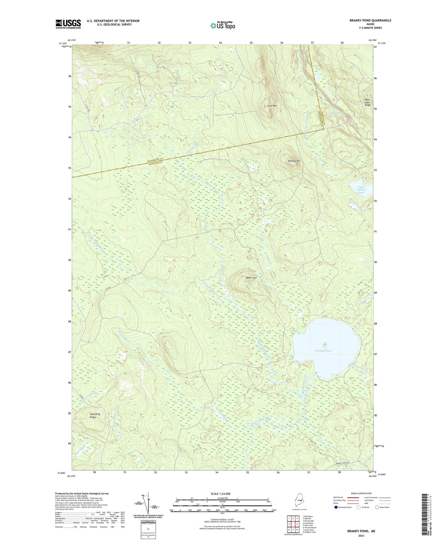 Brandy Pond Maine US Topo Map Image