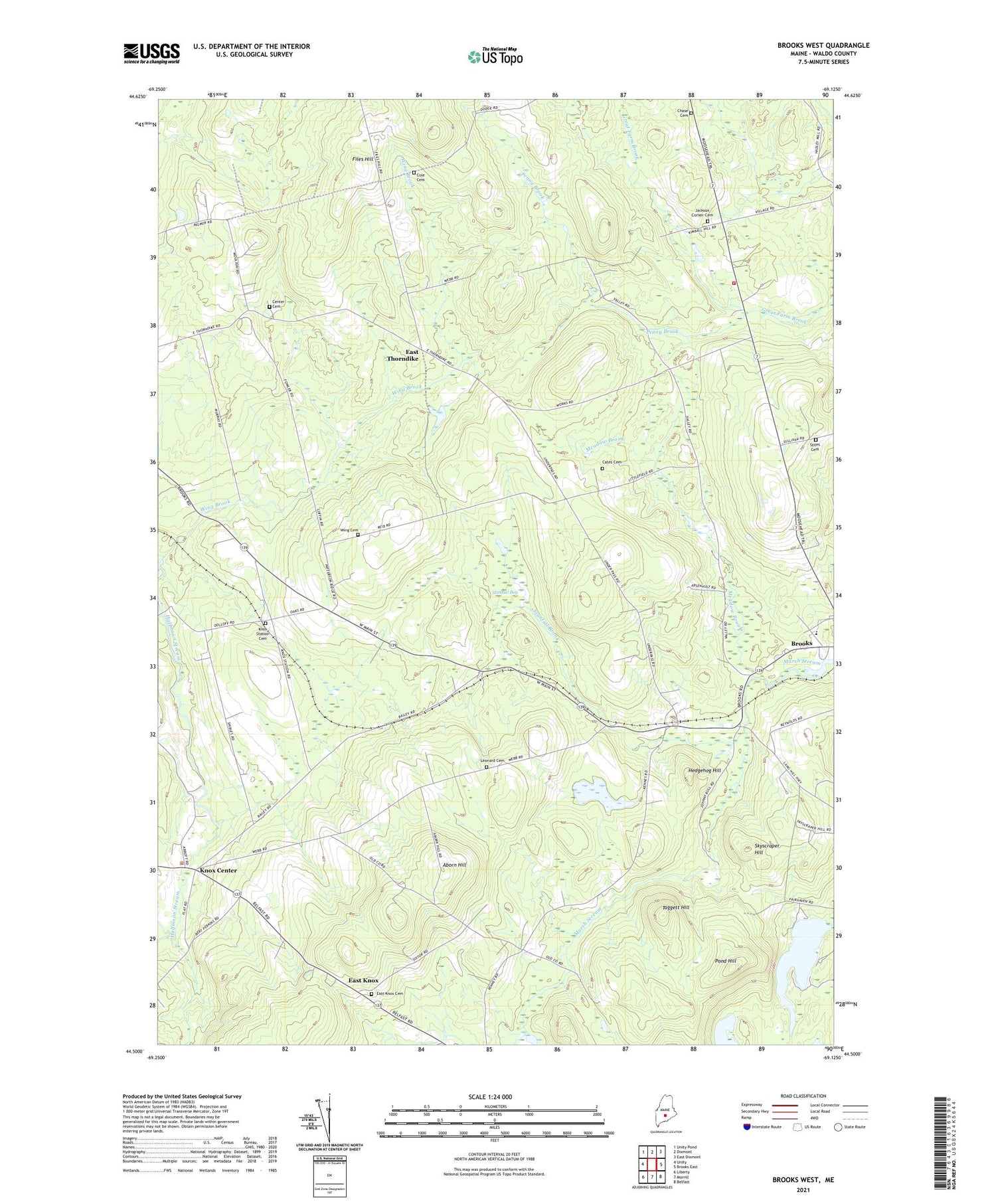 Brooks West Maine US Topo Map Image