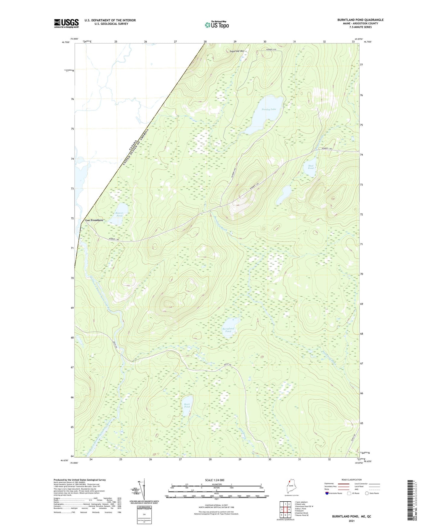 Burntland Pond Maine US Topo Map Image