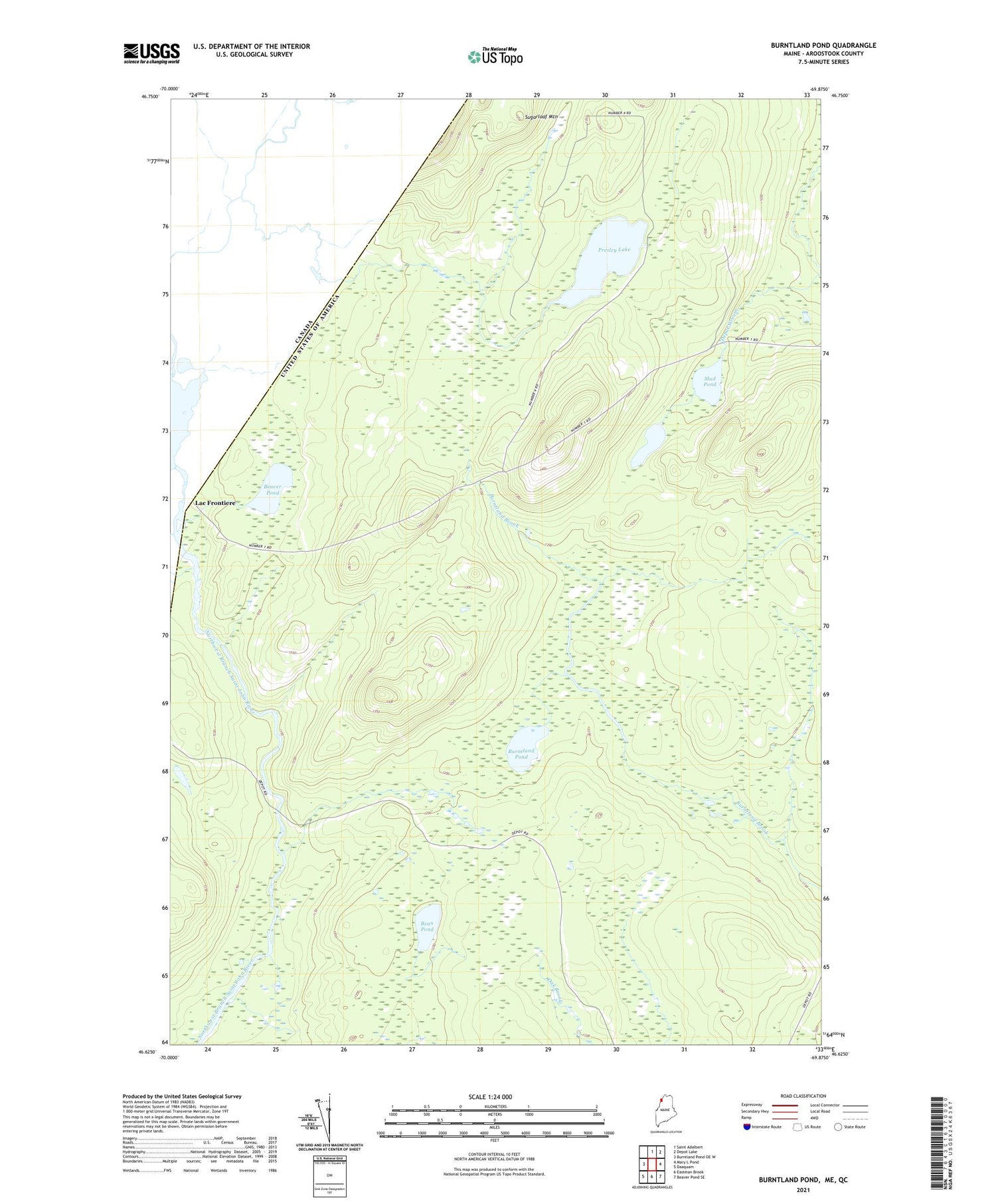 Burntland Pond Maine US Topo Map Image