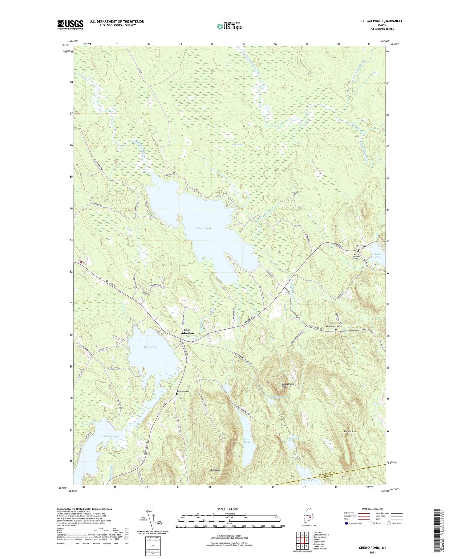 Chemo Pond Maine US Topo Map Image
