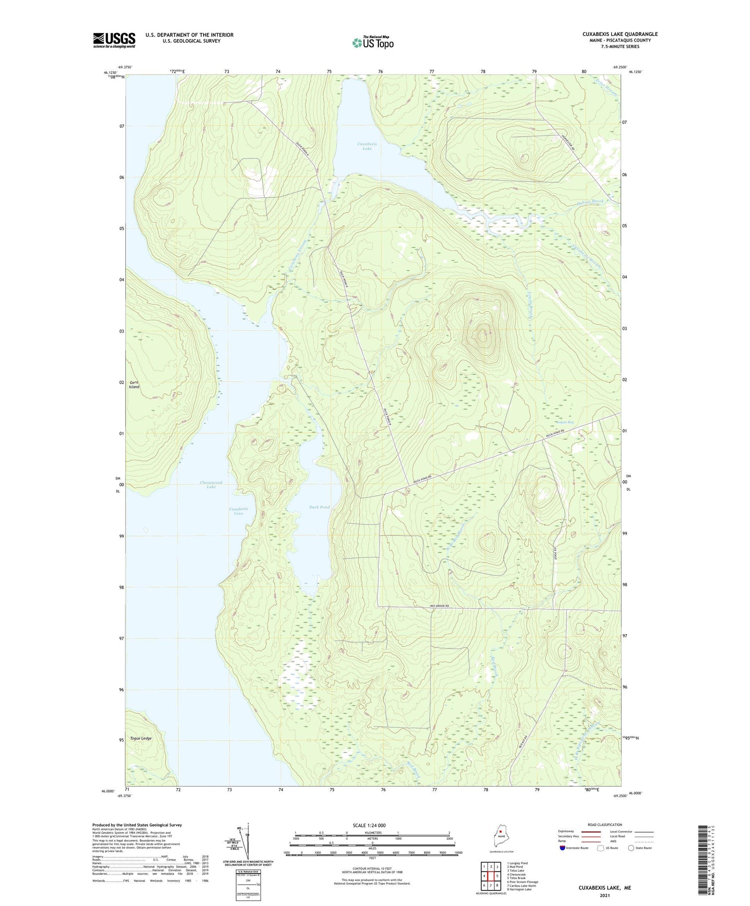Cuxabexis Lake Maine US Topo Map Image