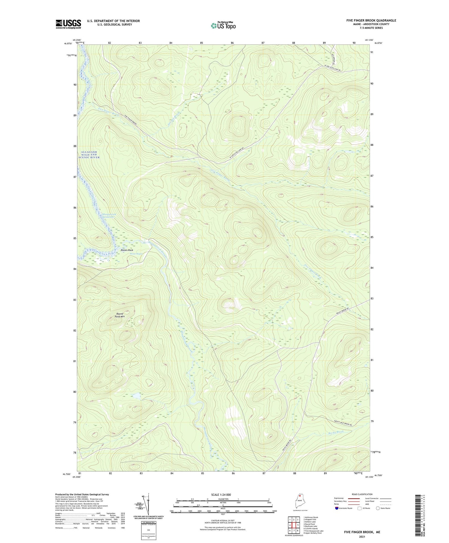 Five Finger Brook Maine US Topo Map Image