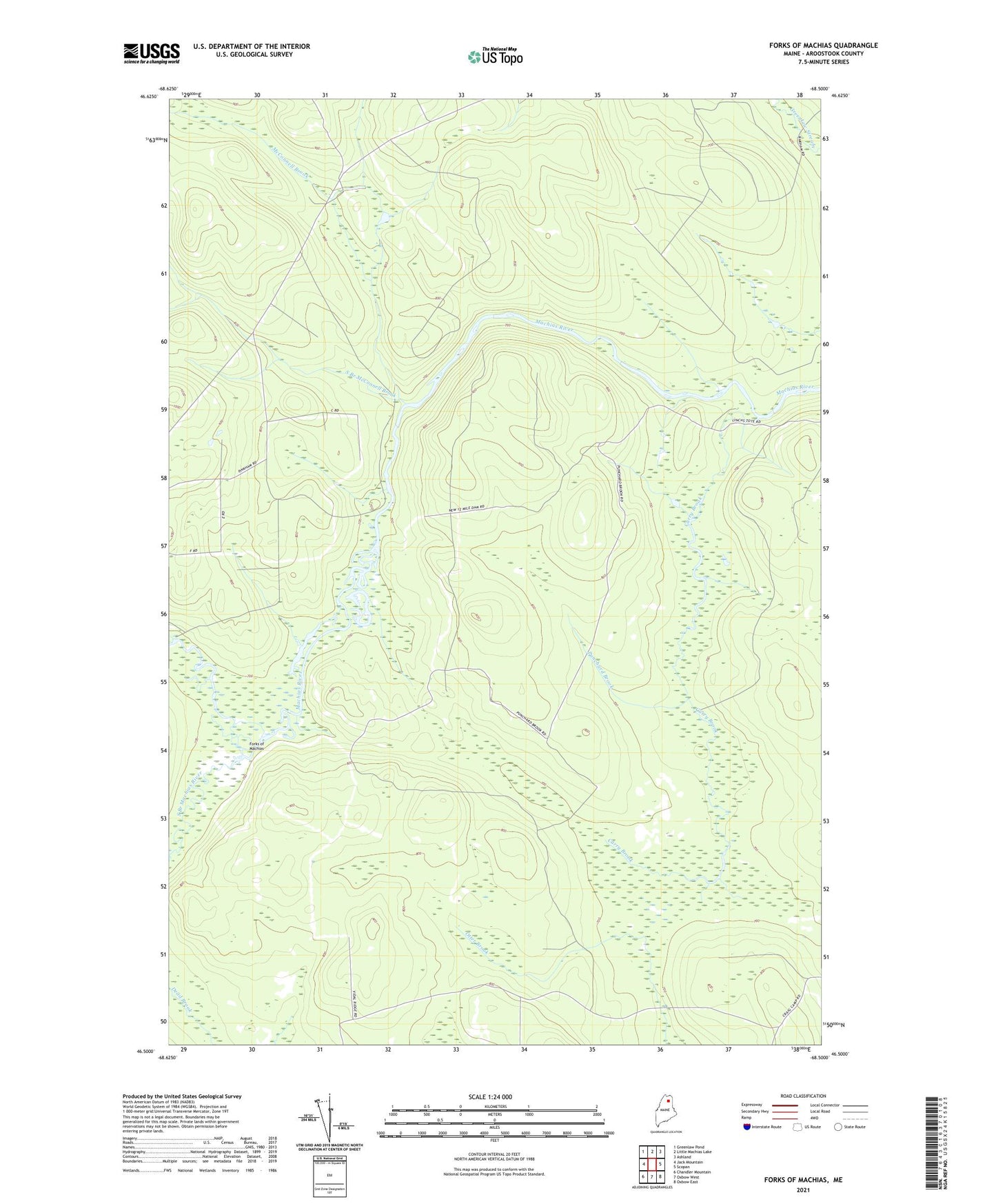 Forks of Machias Maine US Topo Map Image