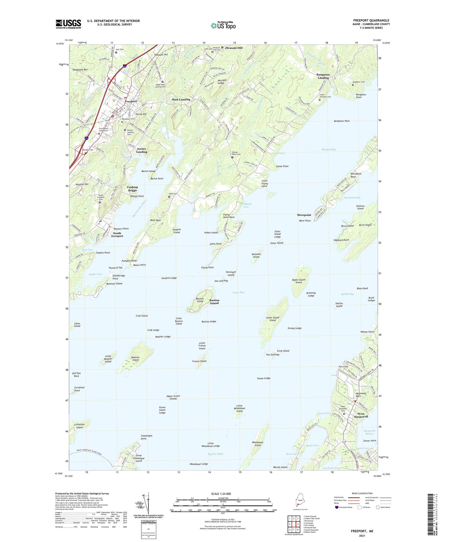 Freeport Maine US Topo Map Image