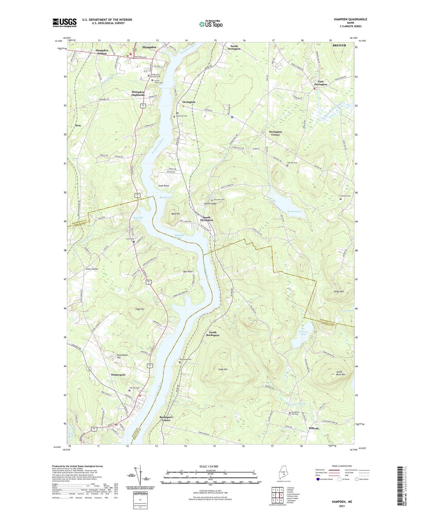 Hampden Maine US Topo Map Image