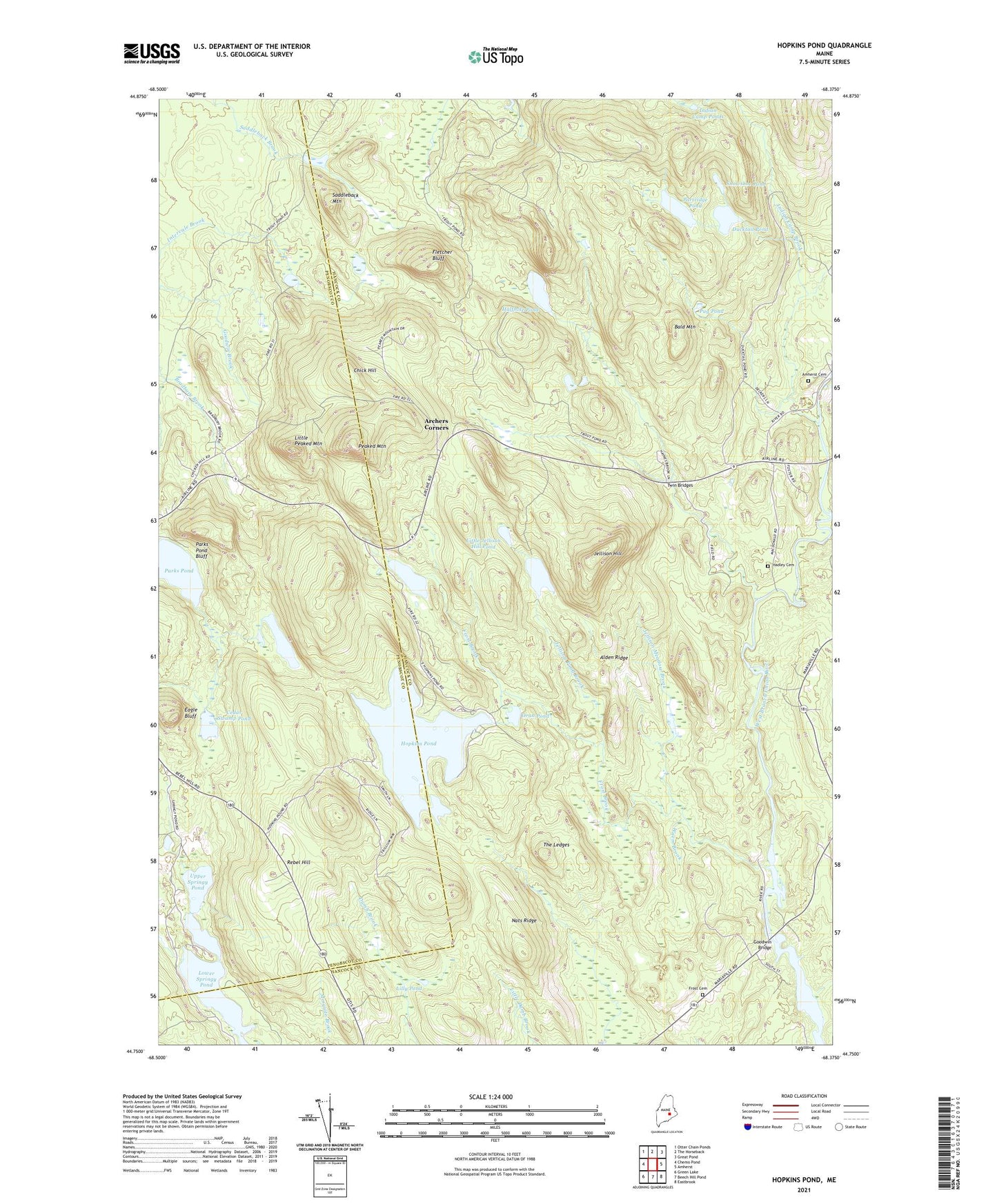 Hopkins Pond Maine US Topo Map Image