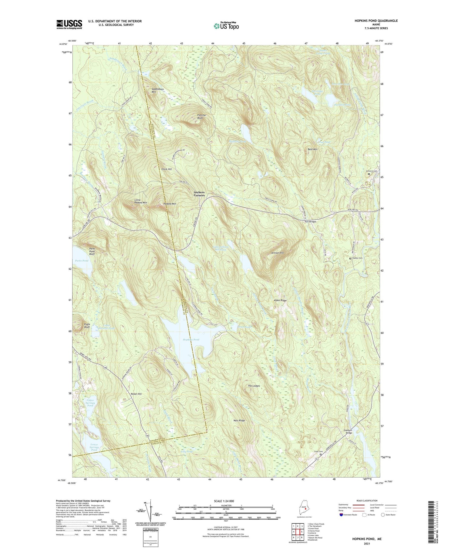 Hopkins Pond Maine US Topo Map Image