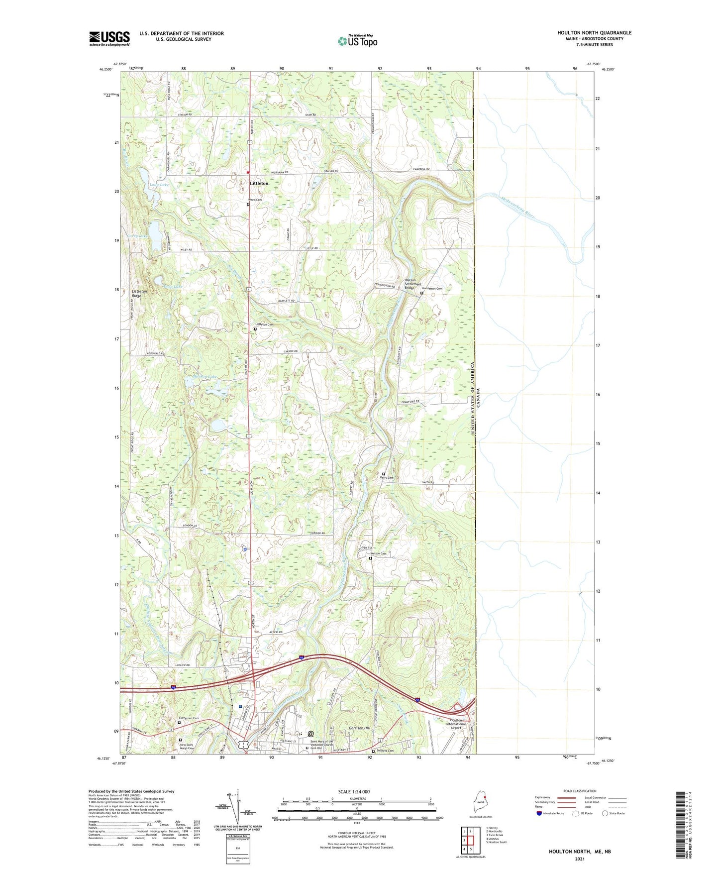 Houlton North Maine US Topo Map Image