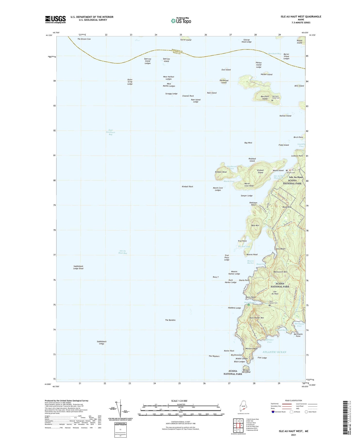 Isle Au Haut West Maine US Topo Map Image